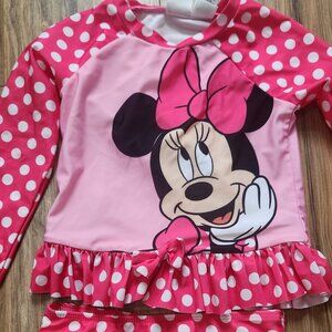 Disney Girl Mickey Mouse Friend Minie Pink Polka Dot long Sleeve Swim set